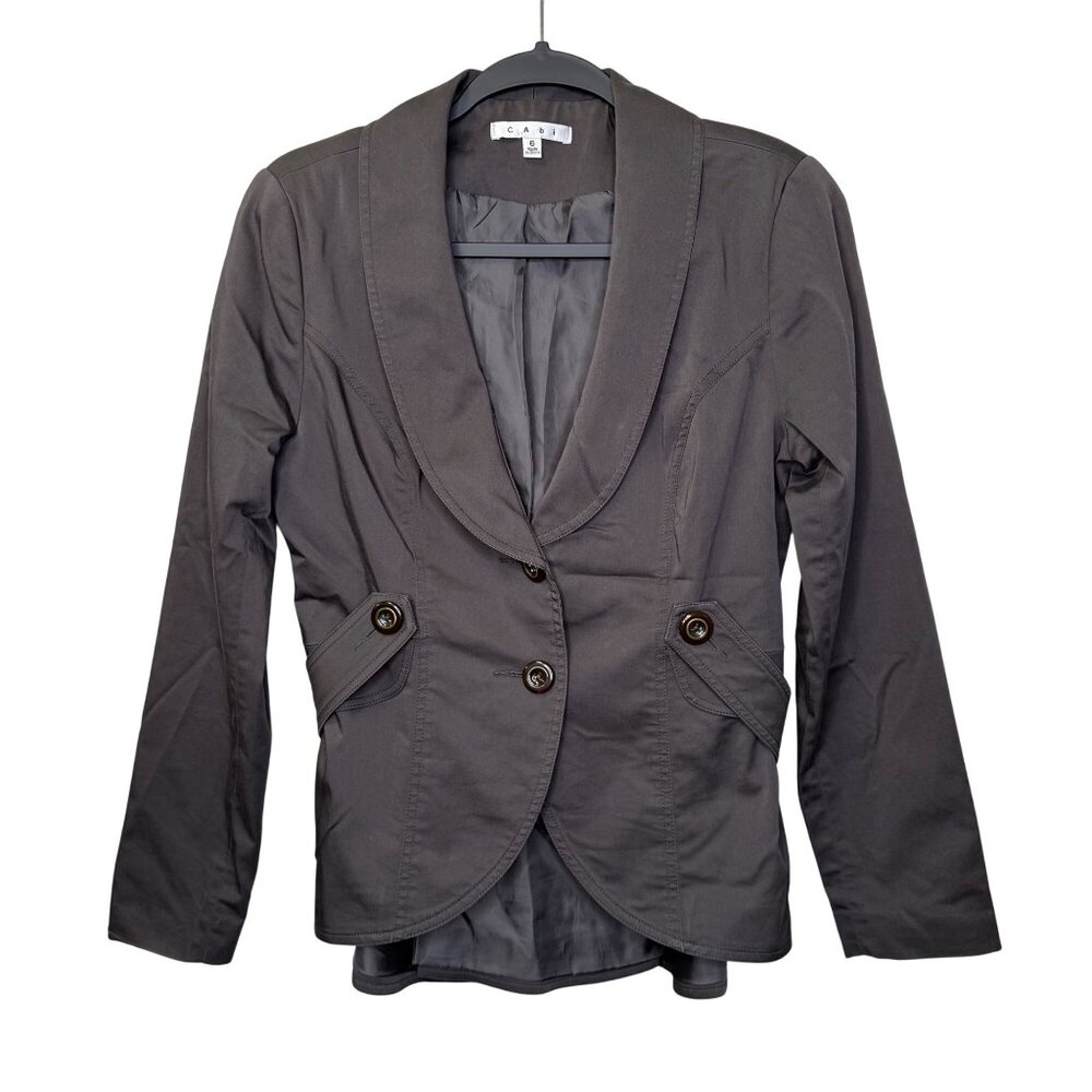 CABi Women’s Peplum Jacket Work It Blazer Charcoal Gray Long Sleeve Size 6